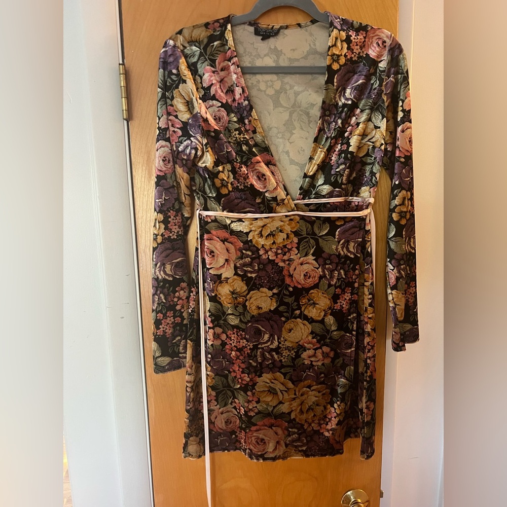 Topshop Floral Long Sleeve Dress - Multicolor